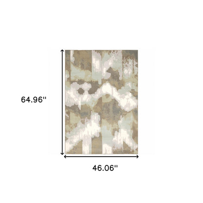 4' X 6' Sage Grey And Brown Abstract Power Loom Stain Resistant Area Rug