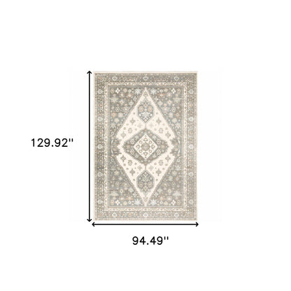 8' X 11' Grey Pink And Brown Oriental Power Loom Stain Resistant Area Rug