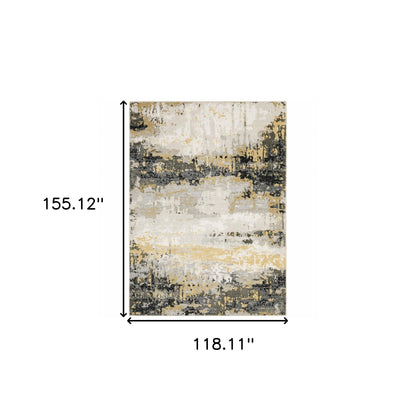 10' X 13' Grey Gold Beige Black And Brown Abstract Power Loom Stain Resistant Area Rug