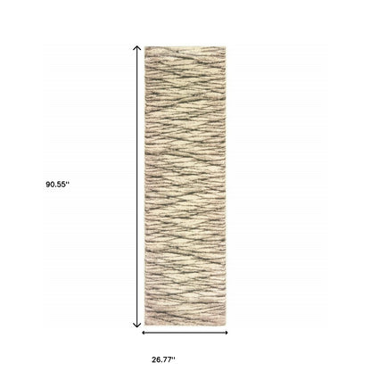 2' X 8' Ivory Sand And Ash Abstract Power Loom Stain Resistant Runner Rug