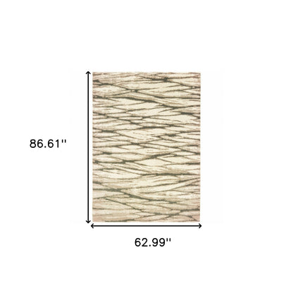 5' X 7' Ivory Sand And Ash Abstract Power Loom Stain Resistant Area Rug