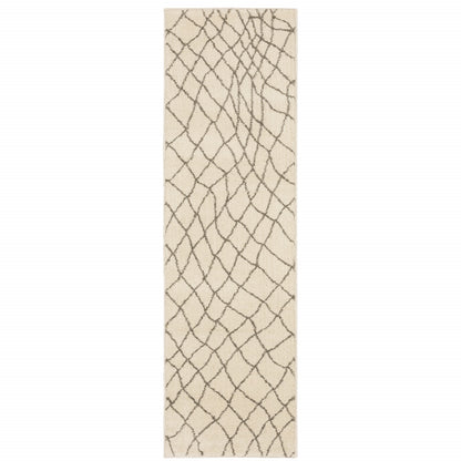 2' X 8' Ivory And Grey Geometric Power Loom Stain Resistant Runner Rug