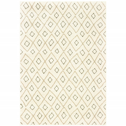 10' X 13' Sand Ash Grey And Ivory Geometric Power Loom Stain Resistant Area Rug