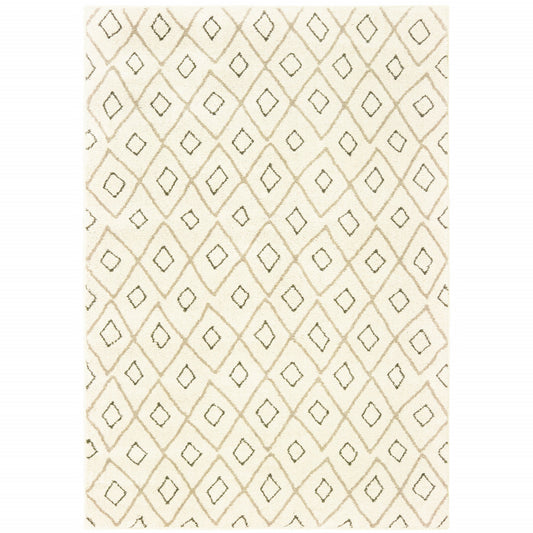 10' X 13' Sand Ash Grey And Ivory Geometric Power Loom Stain Resistant Area Rug