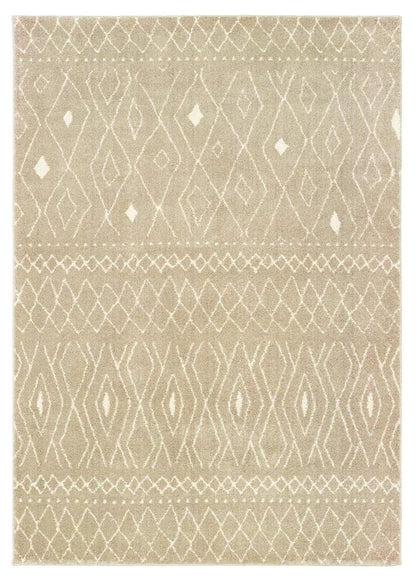 8' Sand And Ivory Geometric Power Loom Runner Rug