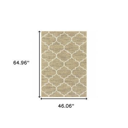 4' X 6' Beige And Ivory Geometric Power Loom Stain Resistant Area Rug