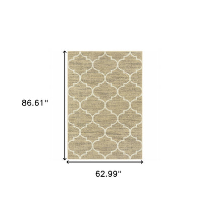 5' X 7' Beige And Ivory Geometric Power Loom Stain Resistant Area Rug