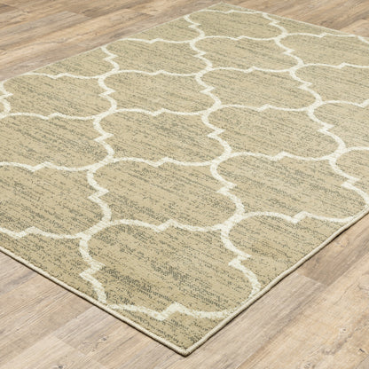 5' X 7' Beige And Ivory Geometric Power Loom Stain Resistant Area Rug