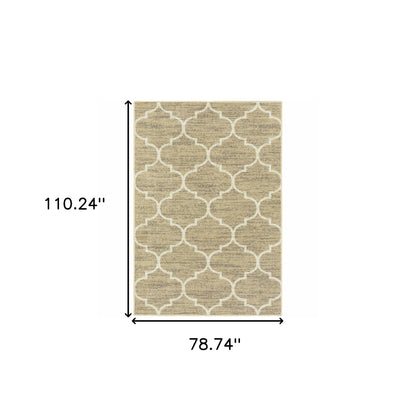 6' X 9' Beige And Ivory Geometric Power Loom Stain Resistant Area Rug