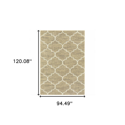 8' X 10' Beige And Ivory Geometric Power Loom Stain Resistant Area Rug