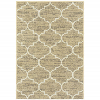 10' X 13' Beige And Ivory Geometric Power Loom Stain Resistant Area Rug