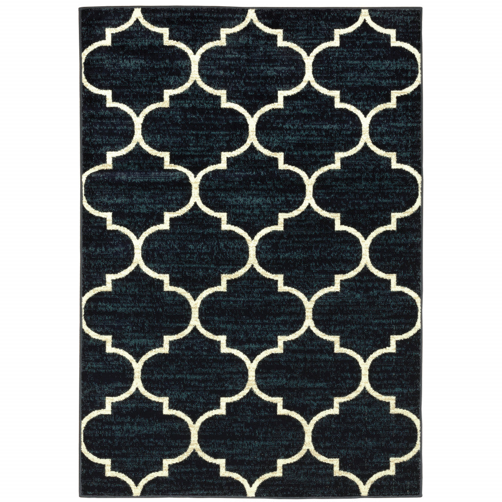 10' X 13' Navy And Ivory Geometric Power Loom Stain Resistant Area Rug