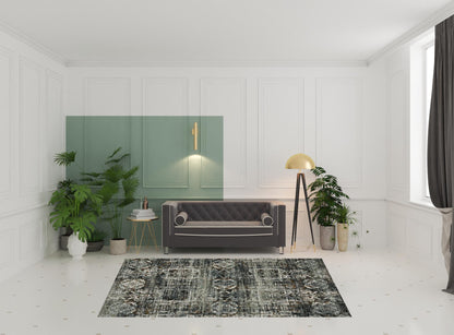 6' X 9' Ivory Charcoal Grey Blue Rust Gold And Brown Oriental Power Loom Stain Resistant Area Rug