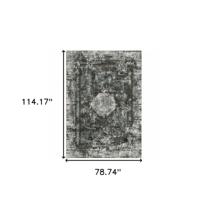 6' X 9' Charcoal Rust Grey Blue Ivory And Brown Oriental Power Loom Stain Resistant Area Rug