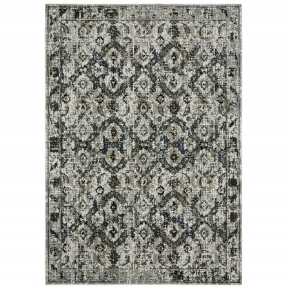 6' X 9' Ivory Charcoal Grey Blue Rust Gold And Brown Oriental Power Loom Stain Resistant Area Rug