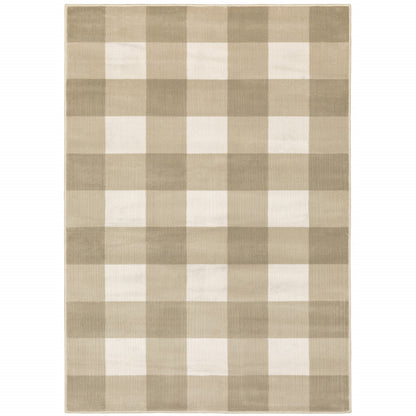 10' X 13' Beige And Ivory Geometric Power Loom Stain Resistant Area Rug