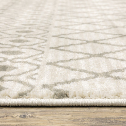 2' X 8' Ivory And Grey Geometric Power Loom Stain Resistant Runner Rug