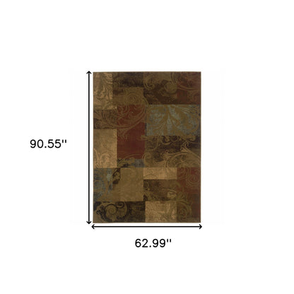 5' X 8' Green And Red Geometric Power Loom Stain Resistant Area Rug