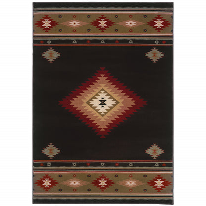 4' X 6' Black And Green Southwestern Power Loom Stain Resistant Area Rug