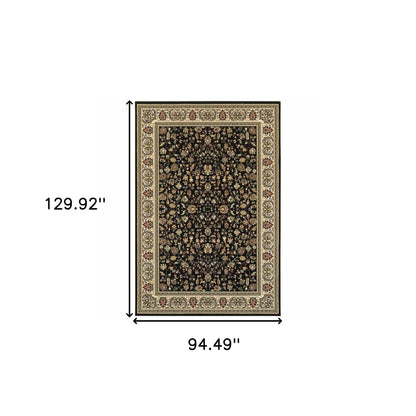 8' X 11' Black And Ivory Oriental Power Loom Stain Resistant Area Rug
