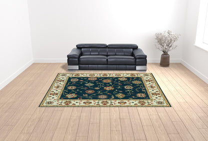 10' X 13' Navy And Ivory Oriental Power Loom Stain Resistant Area Rug