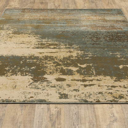 6' X 9' Teal Blue Brown Green And Beige Abstract Power Loom Stain Resistant Area Rug