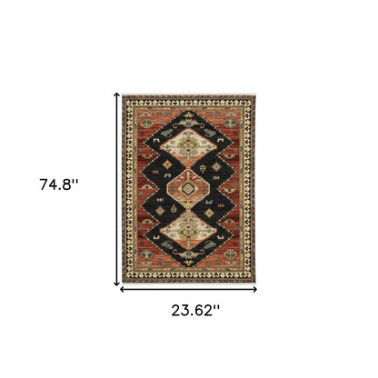2' X 6' Navy Blue Oriental Power Loom Runner Rug With Fringe