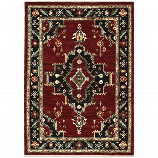 2' x 3' Red and Black Medallion Power Loom Area Rug