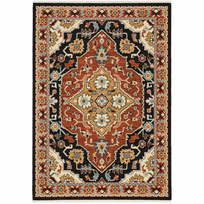 10' x 13' Red and Black Oriental Power Loom Area Rug
