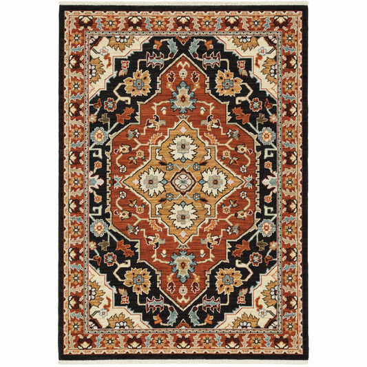 10' x 13' Red and Black Oriental Power Loom Area Rug