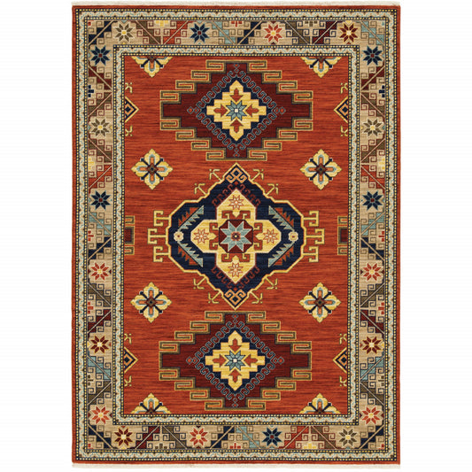 2' x 3' Red and Gold Oriental Power Loom Area Rug