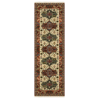 6' Red Blue and White Oriental Power Loom Runner Rug