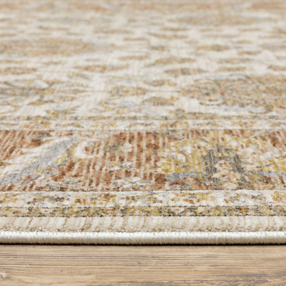 6' X 9' Rust And Ivory Oriental Power Loom Stain Resistant Area Rug With Fringe
