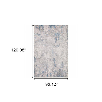 8' X 10' Grey And Blue Abstract Power Loom Stain Resistant Area Rug