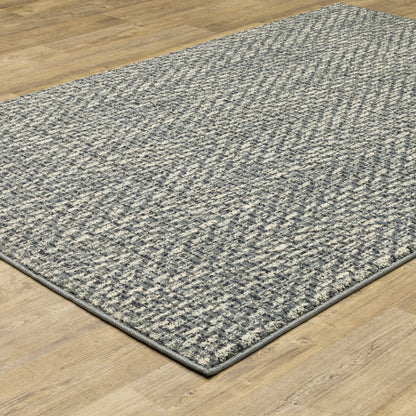 10' X 13' Blue Ivory Grey And Light Blue Geometric Power Loom Stain Resistant Area Rug