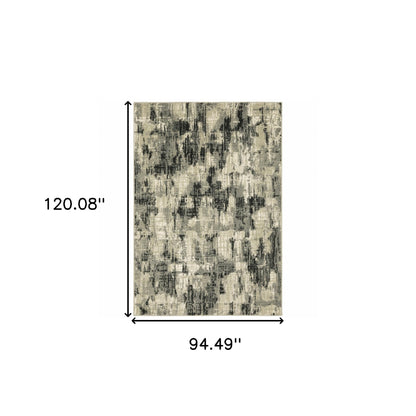 8' X 10' Grey Beige Charcoal And Blue Abstract Power Loom Stain Resistant Area Rug