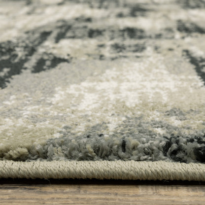 8' X 10' Grey Beige Charcoal And Blue Abstract Power Loom Stain Resistant Area Rug