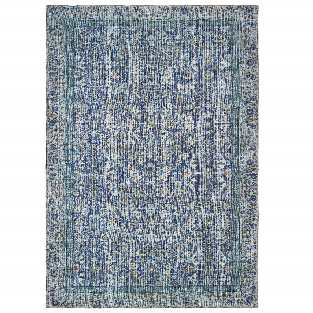 2' X 3' Blue And Grey Oriental Power Loom Stain Resistant Area Rug