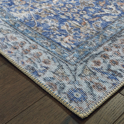 2' X 3' Blue And Grey Oriental Power Loom Stain Resistant Area Rug