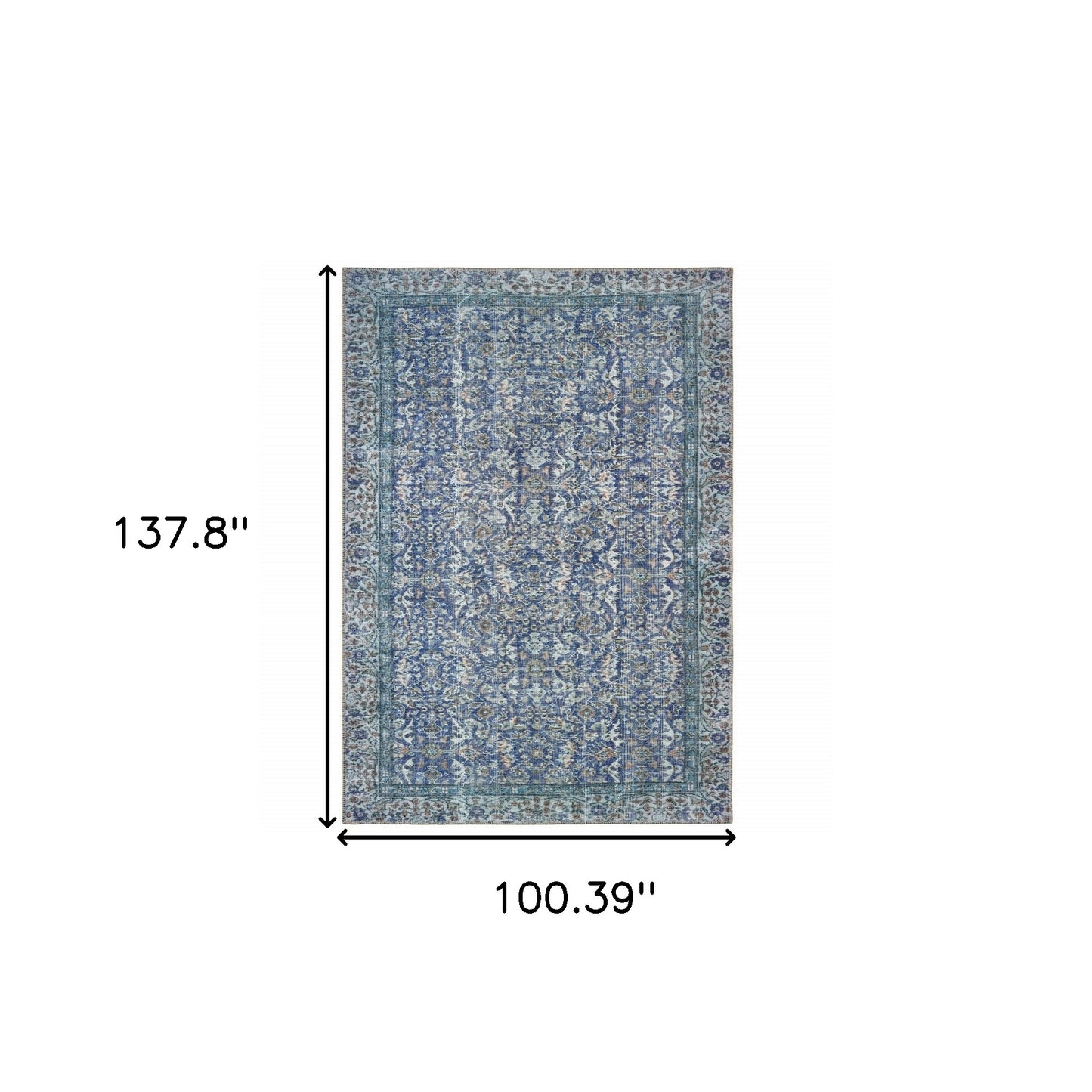 8' X 11' Blue And Grey Oriental Power Loom Stain Resistant Area Rug