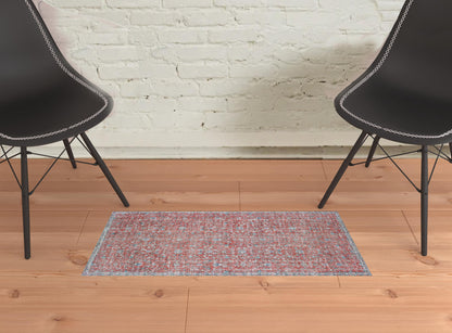 2' X 3' Red And Blue Oriental Power Loom Stain Resistant Area Rug