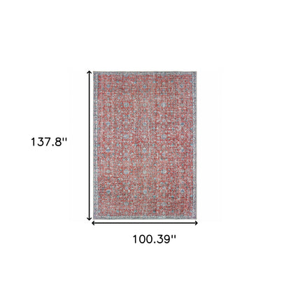 8' X 11' Red And Blue Oriental Power Loom Stain Resistant Area Rug