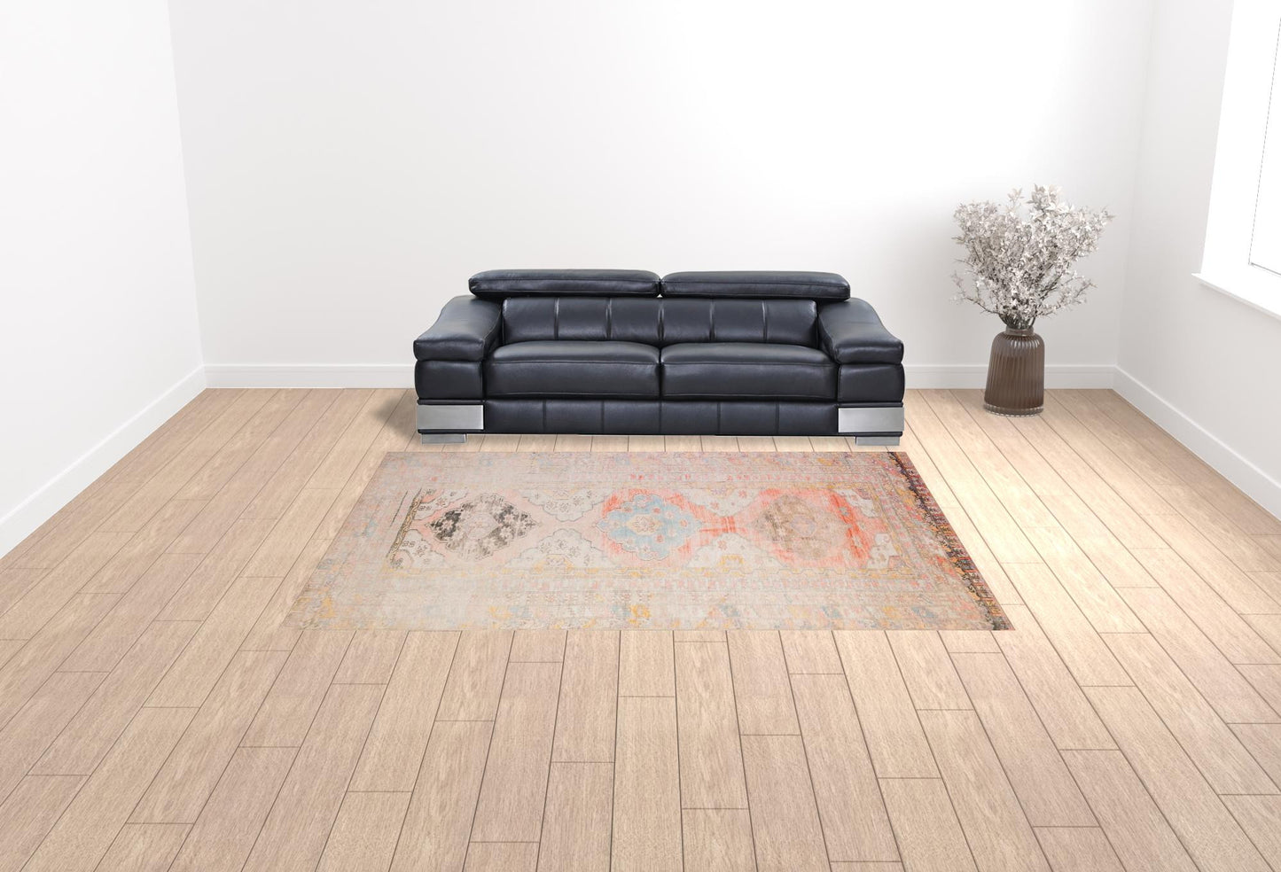 9' X 12' Pink And Blue Oriental Power Loom Stain Resistant Area Rug