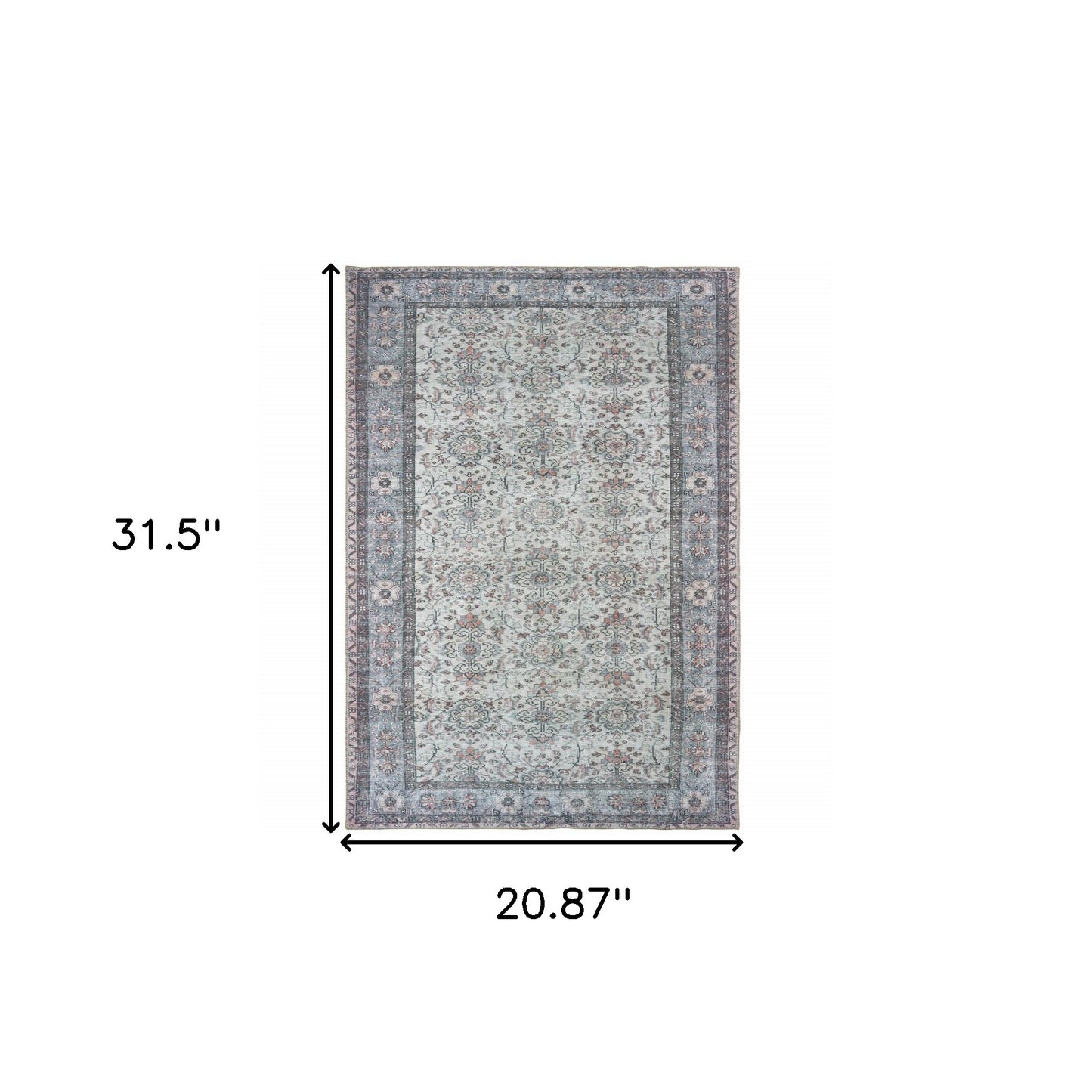 2' X 3' Ivory And Blue Oriental Power Loom Stain Resistant Area Rug