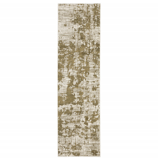 2' X 8' Beige Gold And Grey Abstract Power Loom Stain Resistant Runner Rug