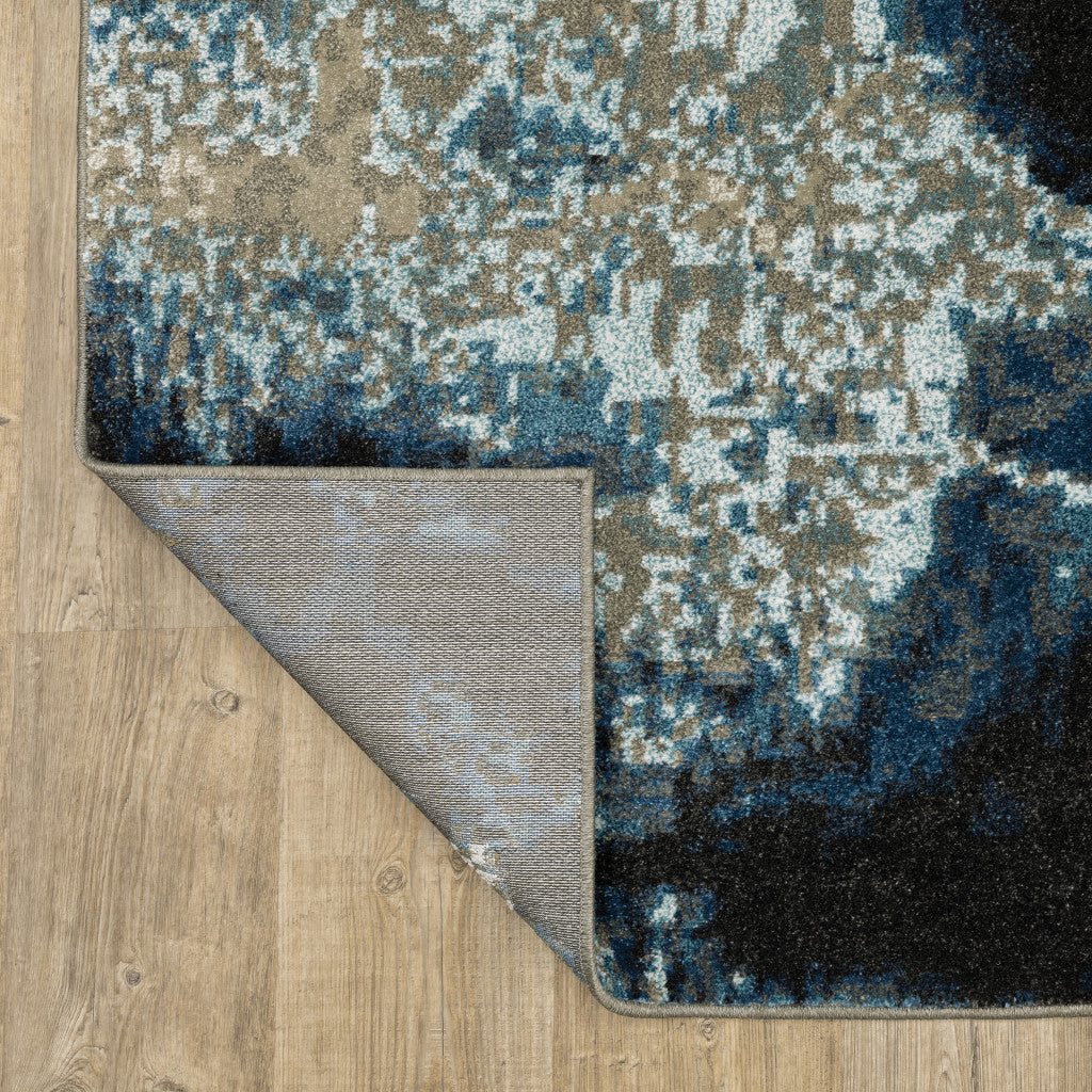 5' X 7' Blue Grey Charcoal And Beige Abstract Power Loom Stain Resistant Area Rug