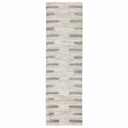 2' X 8' Ivory And Grey Geometric Shag Power Loom Stain Resistant Runner Rug