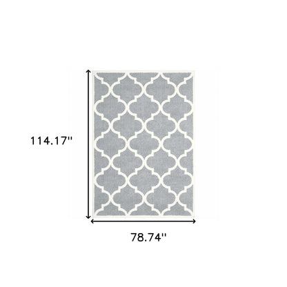 6' X 9' Grey And Ivory Geometric Shag Power Loom Stain Resistant Area Rug