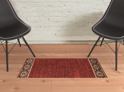 2' X 3' Berry Gold And Ivory Southwestern Power Loom Stain Resistant Area Rug