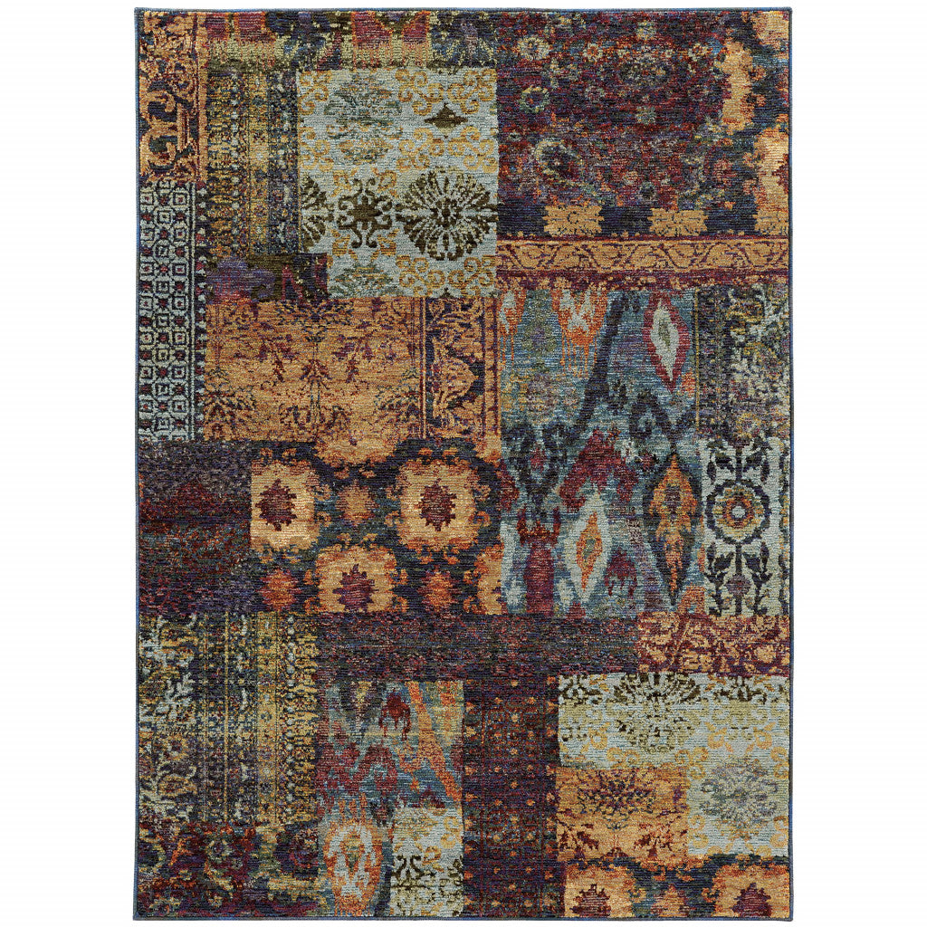 5' X 7' Gold Blue Purple Green And Red Abstract Power Loom Stain Resistant Area Rug